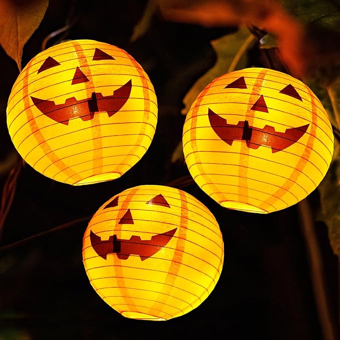 Retisee 20 Pcs 10 Inch Halloween Paper Lanterns Jack O Lantern Pumpkin Halloween Party Decorations Halloween Hanging Pumpkin Decor with Lights Suitable for Indoor Outdoor Yard, Lawn, Garden, Party-VerdiqueGarden