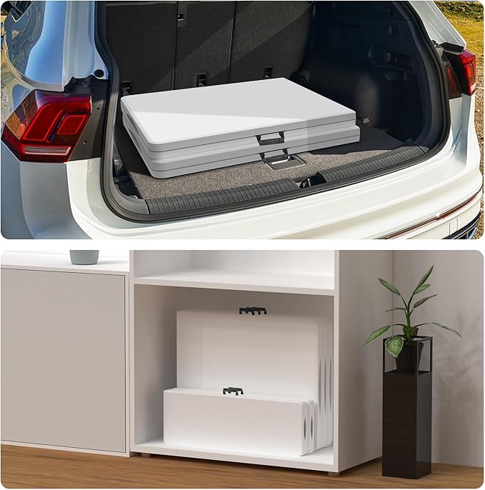 HLPB Folding Table Picnic Table 2 Pcs, 6 ft Portable Camping Table with Handle and Safety Locks, Foldable Table Plastic Dining Table Indoor Outdoor for Camping, Picnic and Party-VerdiqueGarden