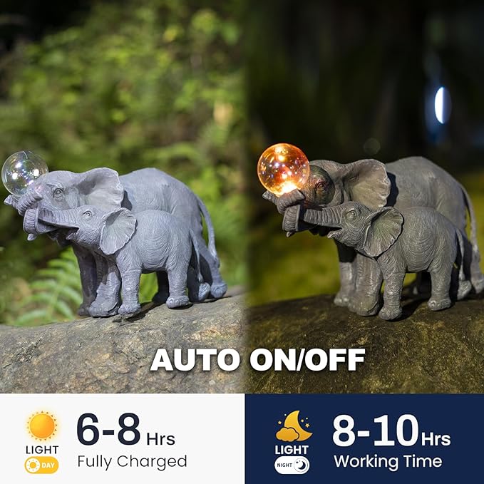 Solar Elephant Statues Lights for Outdoors Garden Decor, Large Outdoor Elephant Statues, Modern Elephant Resin Statue Decorations with Color-Changing Bulb, Unique Housewarming Gifts for Mom, Women-VerdiqueGarden