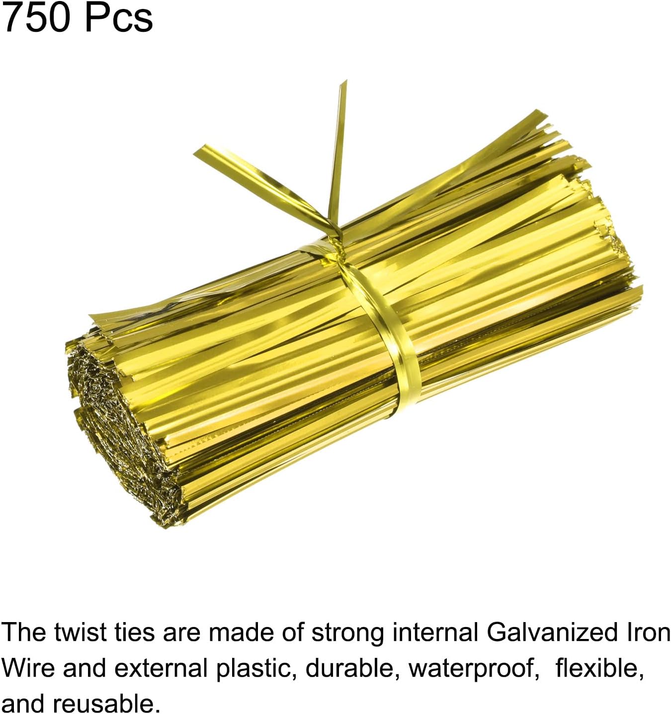 MECCANIXITY Foil Twist Ties 3" 8cm Metallic Plastic Closure Tie for Tying Bread, Candy, Cookies, Gift Bags Arts Crafts Ties Gold Tone Pack of 750-VerdiqueGarden