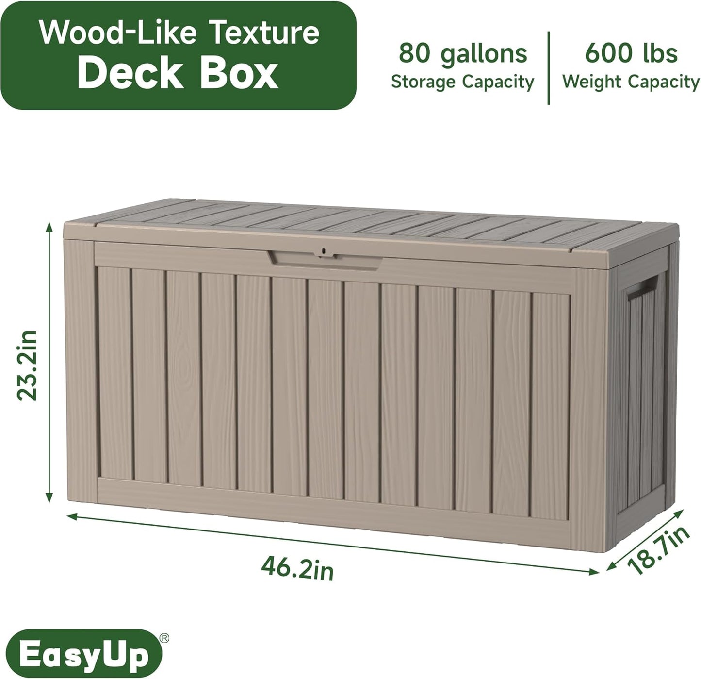 80 Gallon Outdoor Storage Box Waterproof, UV Resistant Resin Deck Box with Hydraulic Rod, Reinforced Stability for Patio, Garden, Striped Gray-VerdiqueGarden