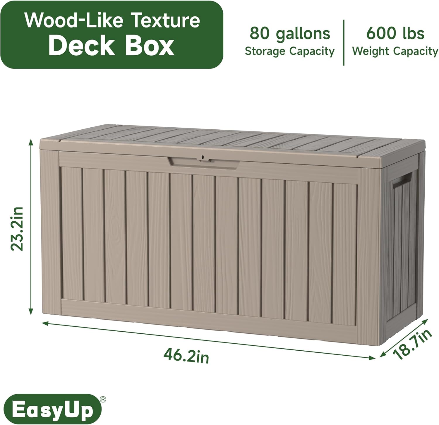 80 Gallon Outdoor Storage Box Waterproof, UV Resistant Resin Deck Box with Hydraulic Rod, Reinforced Stability for Patio, Garden, Striped Gray-VerdiqueGarden