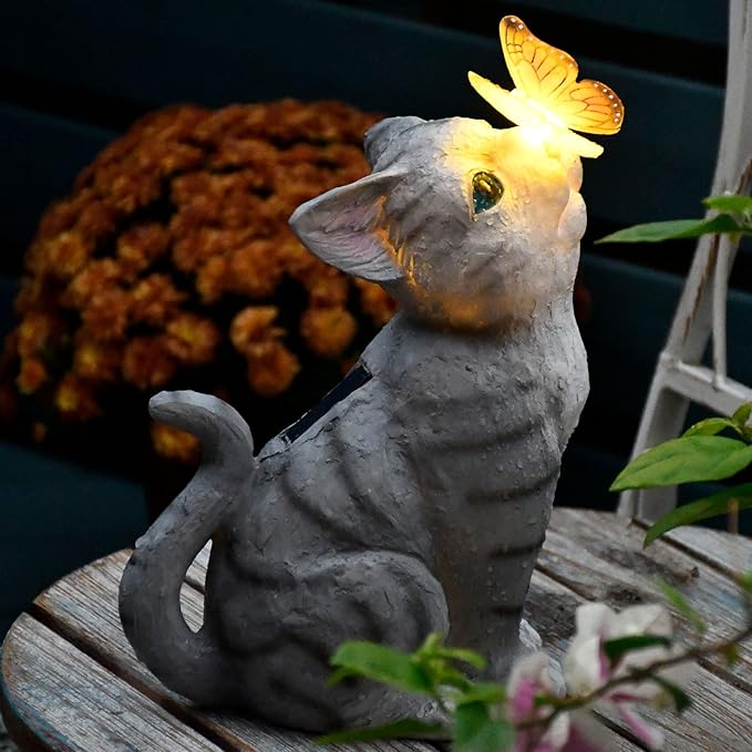 Cat Garden Figurines Outdoor Decor Solar Statue with LED Lights for Patio Lawn Yard Art Decoration Housewarming Garden Gift-VerdiqueGarden