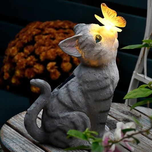 Cat Garden Figurines Outdoor Decor Solar Statue with LED Lights for Patio Lawn Yard Art Decoration Housewarming Garden Gift-VerdiqueGarden