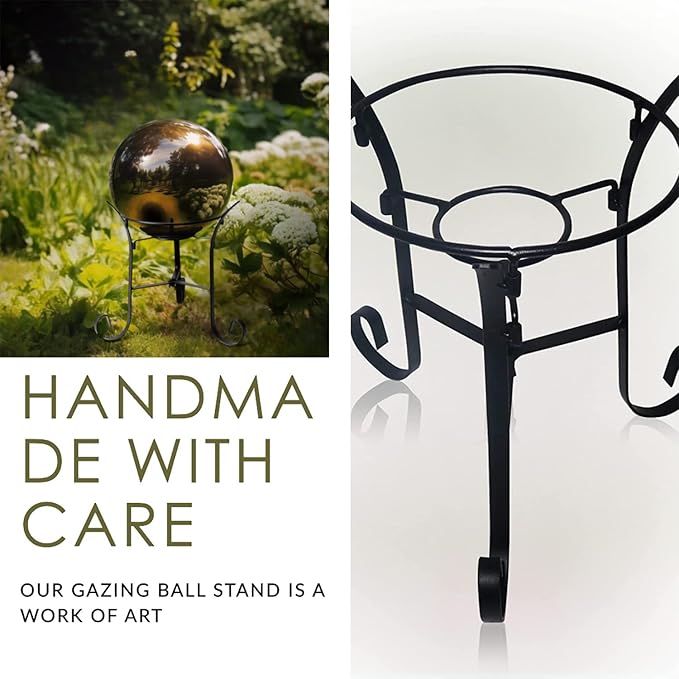 12" Tall Iron Gazing Ball Stand, Classic Stylelish Garden Hardware Metal holder for 8/10/12-Inch, Strong and Durable handmade Gazing Globe Display Stand Decoration for Outdoor, Home, Yards-VerdiqueGarden