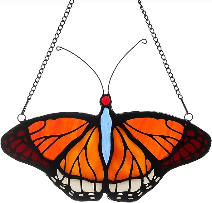 Stained Glass Window Hangings Butterfly Tiffany Style Butterfly Suncatcher for Window Hanging Suncatchers Handcrafted Ornament (Yellow)-VerdiqueGarden
