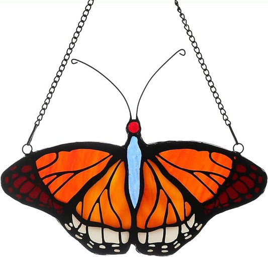 Stained Glass Window Hangings Butterfly Tiffany Style Butterfly Suncatcher for Window Hanging Suncatchers Handcrafted Ornament (Yellow)-VerdiqueGarden