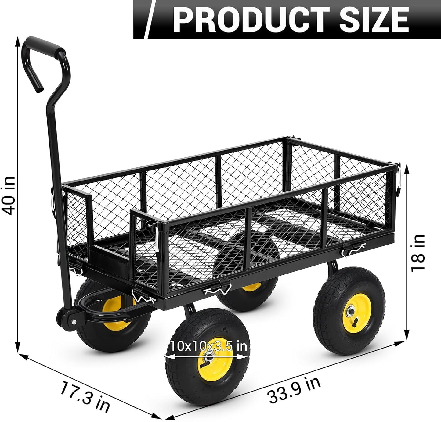 Heavy Duty Steel Garden Cart, 550LBS Pullable Metal Garden Wagon with 10" Wheels, 180° Rotating Handle and Removable Sides for Outdoor, Farm, Yard, Beach ﻿-VerdiqueGarden
