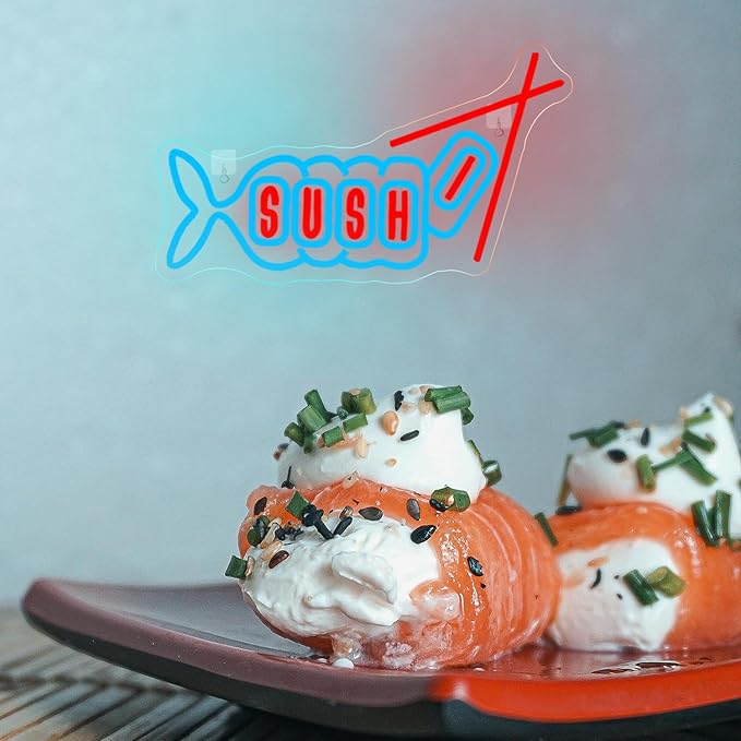 WLHOPE Sushi Fish Neon Sign Neon Signs for Wall Decor Dimmable Sushi Blue Pink Neon Lights LED Sign for Sushi Shop Restaurant Hoom Kitchen Party-VerdiqueGarden