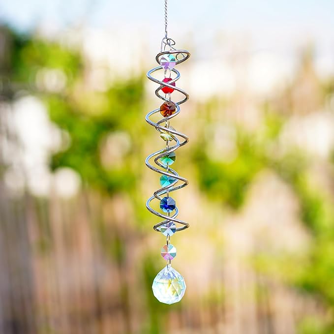 H&D HYALINE & DORA Sun Catchers for Windows,Crystal Sun Catcher with Seven Chakra Beads,Decorative Wind Spinner Tail Suncatcher for Indoor Christmas Decoration17.7in-VerdiqueGarden