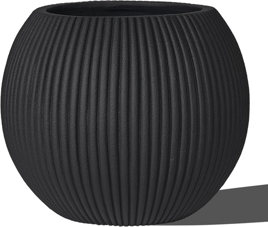 16 Inch Handmade Concrete Outdoor Planter - Classic Striped Design | Fiberglass & Composite Material | Durable for Commercial & Home Decor-VerdiqueGarden