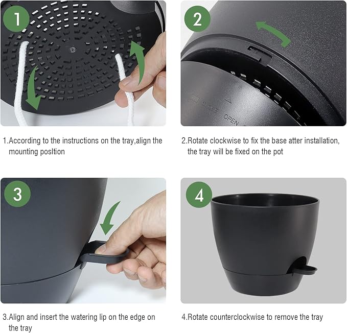 12 inch Large Self Watering Pots, Plastic Planters with 60oZ Removable Deep Reservoir and Multi Mesh Drainage Holes for Indoor Outdoor Garden Plants and Flowers, Black-VerdiqueGarden