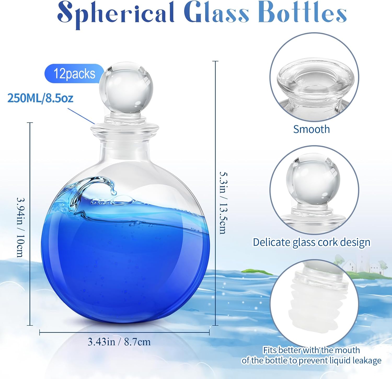 Tessco for you 12 Pcs Potion Bottles Round Glass Clear Potion Jars 8.5 oz Spherical Decorative Witch Bottles Wizard Stuff for Liquor Halloween Decoration DIY Art Crafts Gift (Stylish)-VerdiqueGarden