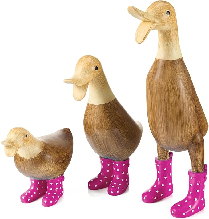GUTE Duck Yard Decorations Yard Art Garden Puddle Ducks with Pink Spotted Wellies Boots, Valentine's Day Yard Statues, Duck Figurine Statue - Waterproof Indoor & Outdoor Lawn Ornament-VerdiqueGarden
