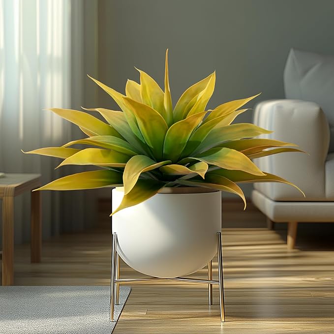 Artificial Plants Outdoor Faux Plant,Artificial Agave Faux Hostas Outdoor Uv Resistant Artificial Plants Indoor Fake Plant Artificial Agave Plant Indoor(2pcs, 28") Yellow-VerdiqueGarden