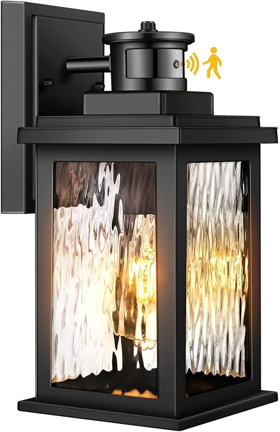VIANIS Porch Lights Outdoor with Motion Sensor, Dusk to Dawn Outdoor Wall Lights Lantern, Anti-Rust Matte Black Outside Light Fixture Sconce for House, Patio, Garage, Waterproof-VerdiqueGarden