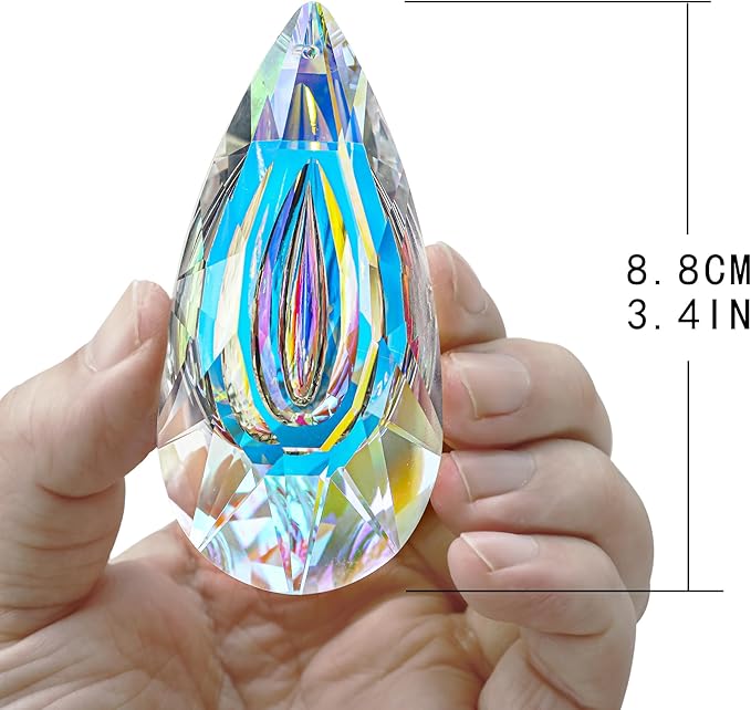HDCRYSTALGIFTS Set 2,89mm/3.5in Crystals Prisms Suncatcher for Window Hanging Indoor Chandelier Parts Rainbow Maker for Home Garden Decor (AB Colored)-VerdiqueGarden