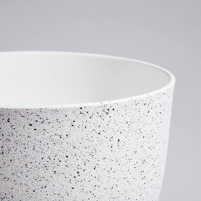 10/9/8 inch Medium Plant Pots, Set of 3 Modern Decorative Plastic Planters with Drainage Holes and Saucers for Garden House Plants, Flower Pots for Indoor Outdoor Plants, Speckled White-VerdiqueGarden