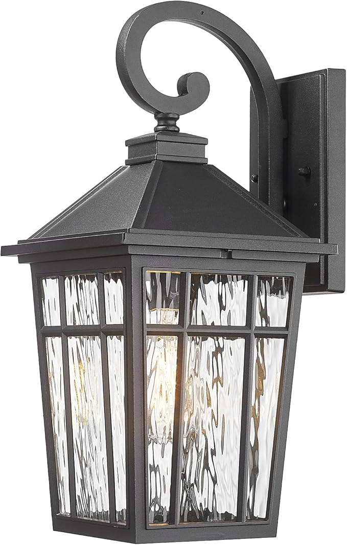 Outdoor Wall Lights 14 Inch Exterior Waterproof Lighting Fixtures Aluminum Material and Water Ripple Glass E26 Socket Black Outdoor Lights for House Garages-VerdiqueGarden