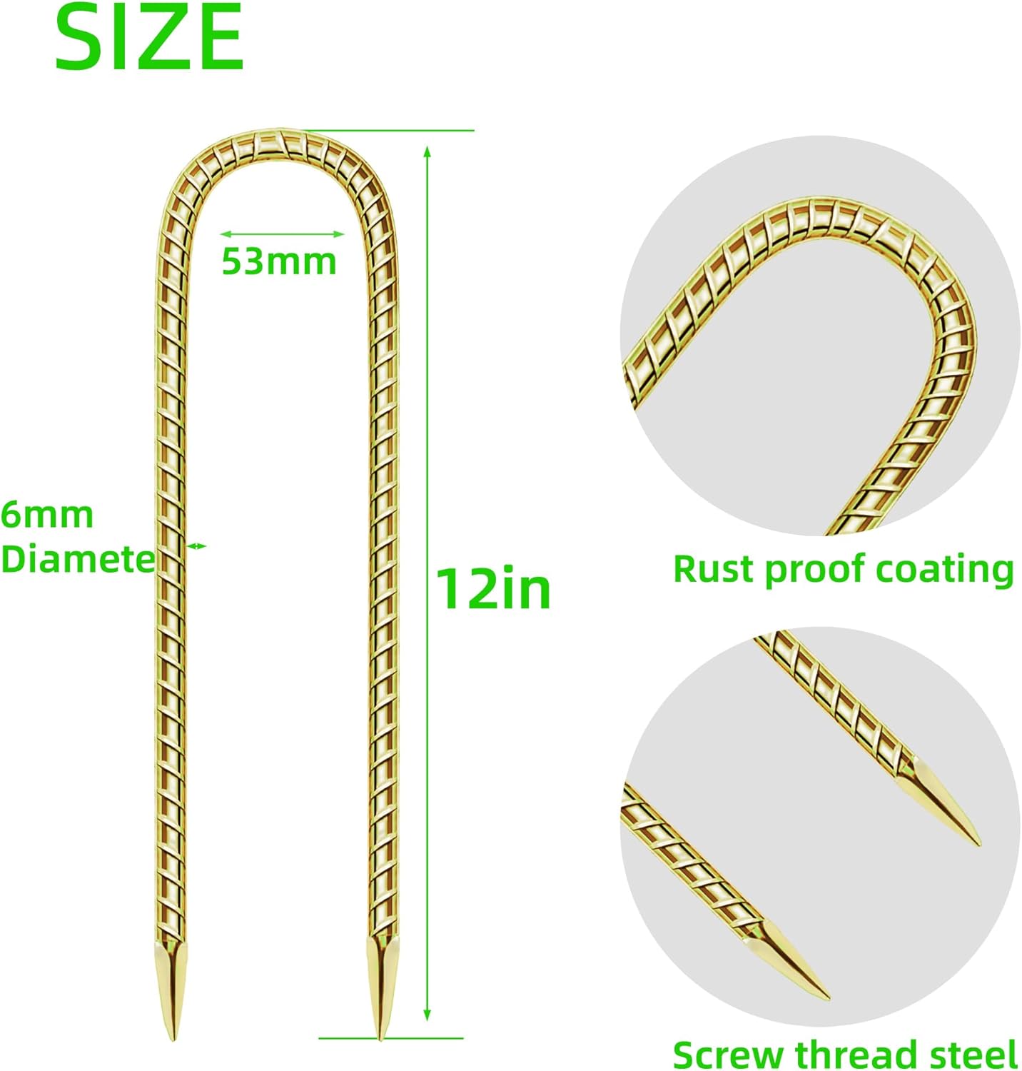 11 Pack 12 Inch Rebar Stakes Anti-Rust Galvanized Steel U Shape Hook Strong Ground Anchors for Tents, Position Kits, Fences, Trampolines Landscape Fabric for Farm Garden-VerdiqueGarden