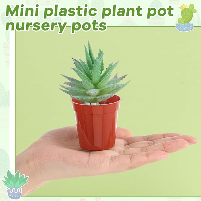 Yaomiao 200 Pcs 2 Inch Red Mini Plastic Plant Pot Nursery Seedling Pots Seed Starter with Drainage Holes for Indoor Outdoor Garden Succulent Plants Cuttings Transplanting-VerdiqueGarden