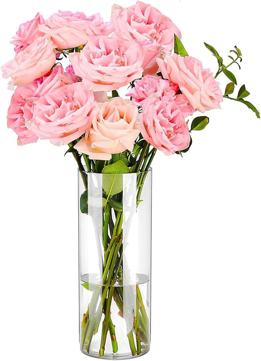 Clear Flower Vase, Non-breakable Vases, 4" W x 16" H, Acrylic Vase, Aesthetic Room Decor Cylindrical Modern Flower Vases for Table Centerpiece, Home Decor, Women Floral Arrangement Gift-VerdiqueGarden