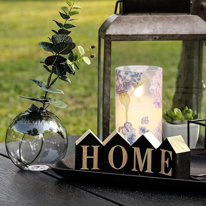 Hydrangea Flameless Candles Flickering, Spring LED Battery Operated Candles with Remote Timer, Glass and Real Wax Pillar Candles for Garden Home Decor(Set of 3, D3 xH4 5" 6")-VerdiqueGarden