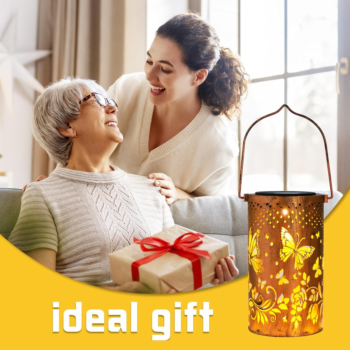 Butterfly Solar Lanterns Outdoor Hanging, Hollowed-Out Metal Waterproof LED Garden Decor Light for Patio Yard Pathway Lawn Front Porch, Christmas Thanksgiving Birthday Gifts for Women Mom Grandma-VerdiqueGarden