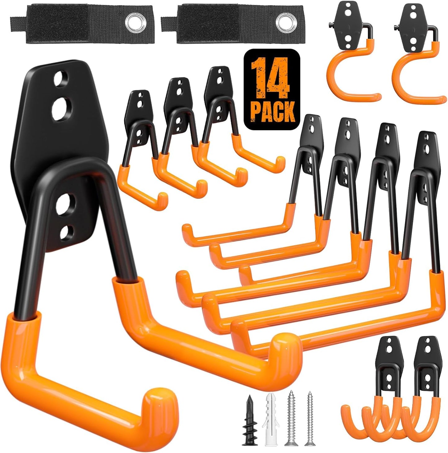 Garage Hooks Heavy Duty 14 Pack Utility Wall Mount Storage Hangers with Mop Broom Holders Extension Cord Holder Organizer for Power Tool Garden Tool Ladder Hose-VerdiqueGarden