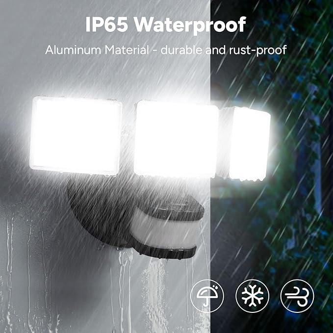 OREiN 10000LM Flood Lights Outdoor, 180°/75FT Motion Sensor Outdoor Lights 4 Modes Dimmable Dusk to Dawn Floodlights IP65 Waterproof for 8000SQ.FT Area for Big Patio, Driveway, Black (Hardwired)-VerdiqueGarden