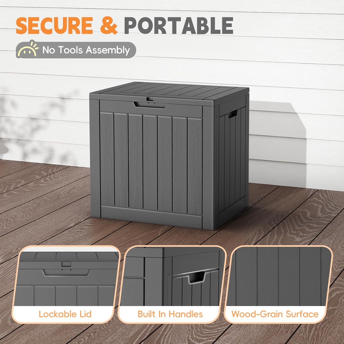 Outdoor Storage Box, 31 Gallon Waterproof Resin Deck Box, Storage Bin for Package Delivery, Patio Furniture Cushion, Garden Tools, Pool Accessories, Weatherproof and UV Resistant, Black-VerdiqueGarden