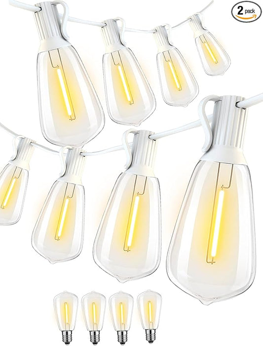 DAMAING Outdoor String Lights 200FT Waterproof,Patio String Lights for Outside with Shatterproof 104 Edison LED Bulbs,Vintage Dimmable Hanging Lights for Christmas,Wedding,2 Pack × 100FT White Cable-VerdiqueGarden