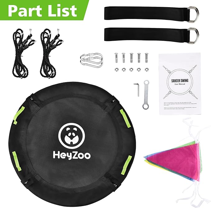 Tree Swing, Saucer Flying Swing 40 Inch for Kids, 900lbs Weight Capacity, with Adjustable Hanging Straps, Swing Sets for Backyard, for Indoor and Outdoor Playground, Black-VerdiqueGarden