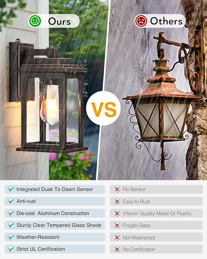 VIANIS Oil Rubbed Bronze Dusk to Dawn Porch Lights Outdoor, 2-Pack Anti-Rust Aluminum Outside Lights for House, Porch, Garage, Front Door, Patio, Easy-to-Install Waterproof Modern-VerdiqueGarden