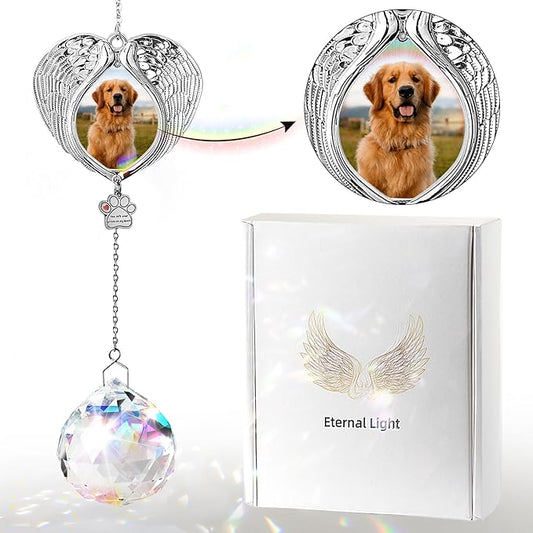 Pet Memorial Suncatcher - Dog Memorial Gifts for Loss of Dog, Christmas Pet Paw Print Photo Ornament, Pet Sympathy Gift, Bereavement Gift Ideas for Dog or Cat Passing Away, Remembrance, Silver Metal-VerdiqueGarden
