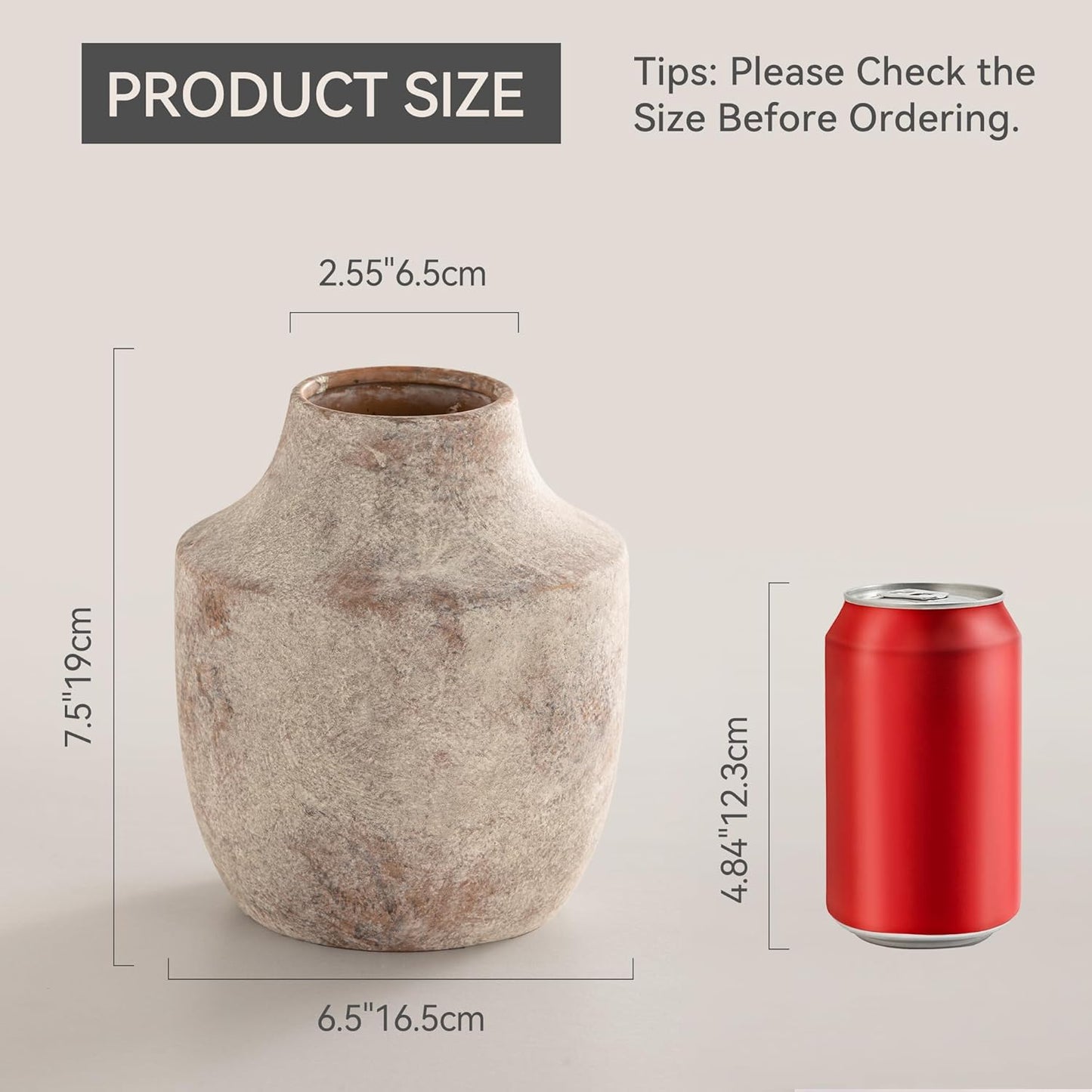 Mitt&Ditt Ceramic Flower Vase, 7.5 inch Off-White Farmhouse Rustic Vase, Handcrafted Weathered Pottery Vases, Small Flower Terracotta Vases for Home Decor, Living Room, Table, Shelf-VerdiqueGarden