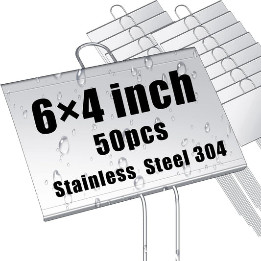 Landhoow 50 Pcs Large Garden Plant Markers Metal Plant Labels Sign 4'' x 6'' with 11'' Stake Weatherproof Waterproof Garden Sign for Outdoor Seedlings Herbs Vegetable Greenhouse, Silver-VerdiqueGarden