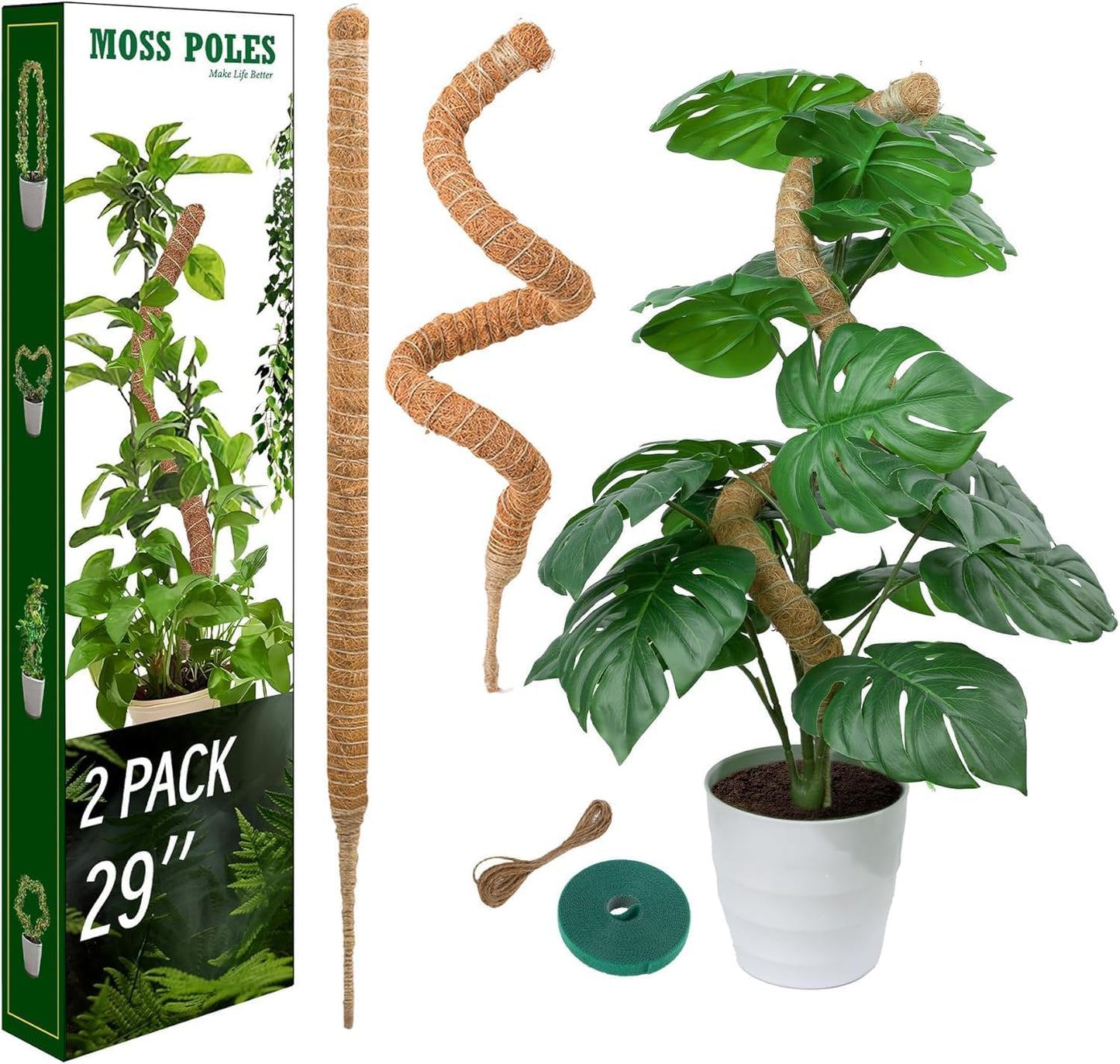 2 Pack Moss Pole, LveSunny 29 Inch Bendable Moss Pole Monstera Plant Support, More Flexible and Corrosion-Resistant Monstera Plant Support, Suitable for Potted Plants to Grow Upwards-VerdiqueGarden