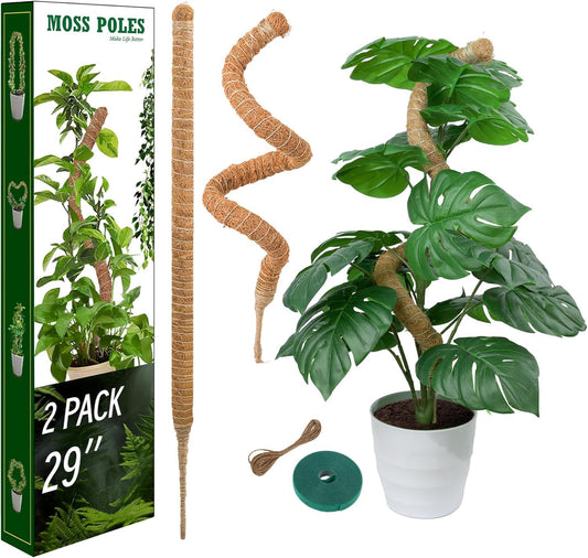 2 Pack Moss Pole, LveSunny 29 Inch Bendable Moss Pole Monstera Plant Support, More Flexible and Corrosion-Resistant Monstera Plant Support, Suitable for Potted Plants to Grow Upwards-VerdiqueGarden