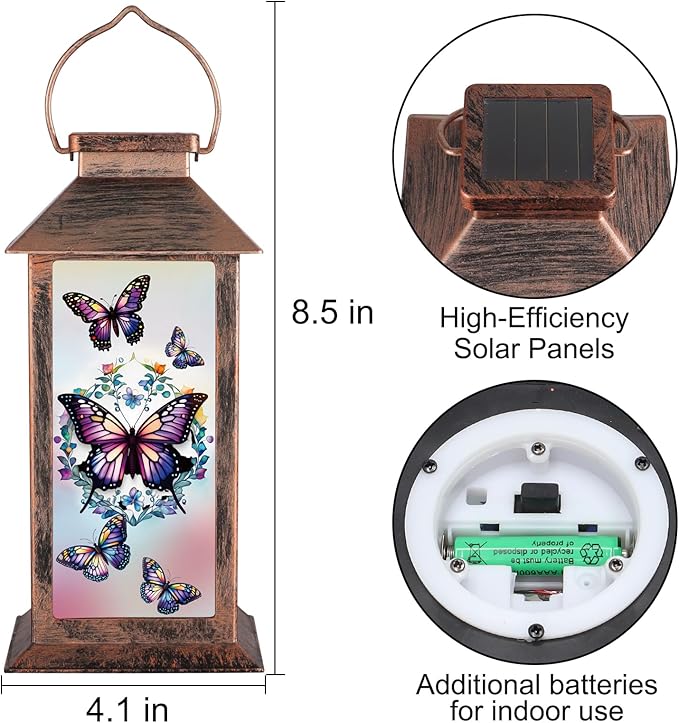 Solar Lantern Outdoor Waterproof Butterfly Garden Decor Birthday Gifts for Women Mom and Grandma Solar LED Plastic Decorative Hanging Light for Yard(Butterfly)-VerdiqueGarden
