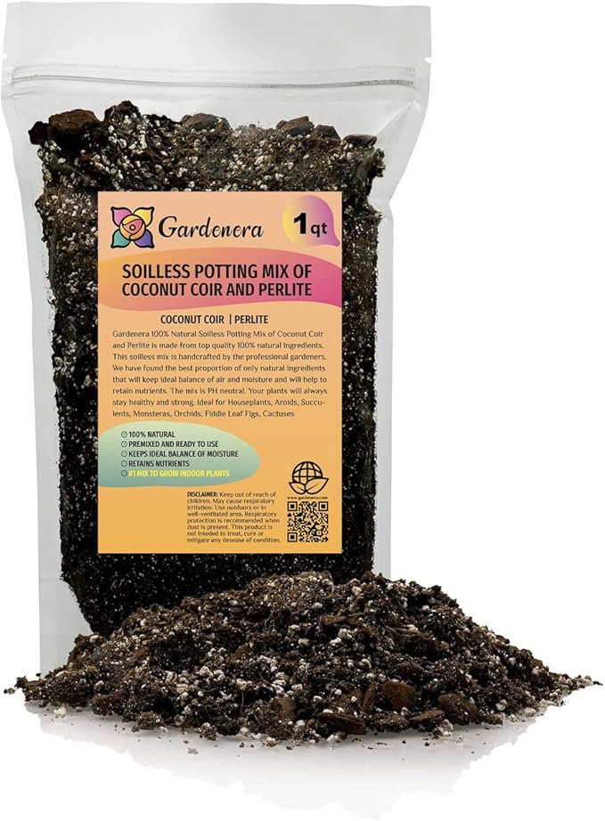 Premium Coco Coir and Perlite Potting Mix, Soil for Maximum Plant Growth, Perfect for Indoor and Outdoor Container Gardens by Gardenera - 1 Quart-VerdiqueGarden