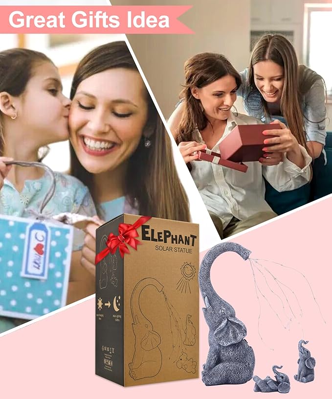 Solar Elephant Statues for Garden Decor: Outdoor Sculptures for Lawn Ornaments - Porch Patio Balcony Front Yard Birthday Gifts for Mom Grandma Women-VerdiqueGarden