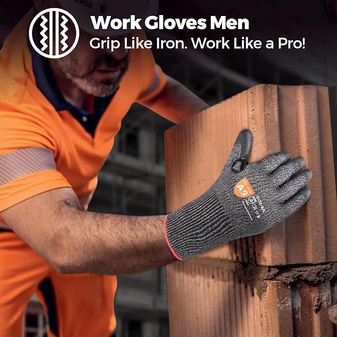 Donfri A9 Cut Resistant Work Gloves for Men - Steel + HPPE Hybrid Safety Gloves for Men, ANSI Cut Level 9 Protection Flexible for Metal Glass Wood Construction Fishing-VerdiqueGarden