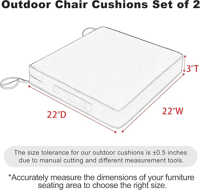 Favoyard Patio Chair Cushions 22 x 22 x 3 Inch Waterproof Outdoor Seat Cushions for Patio Furniture 3-Year Color Fastness Garden Sofa Couch Chair Pads with Handle & Adjustable Straps Set of 2, Grey-VerdiqueGarden