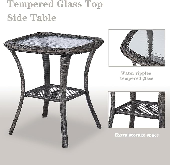 5 Pieces Patio Furniture Sets Wicker Outdoor Furniture, Rattan Patio Swivel Glider Chairs with 2 Ottoman and Glass Side Table-VerdiqueGarden