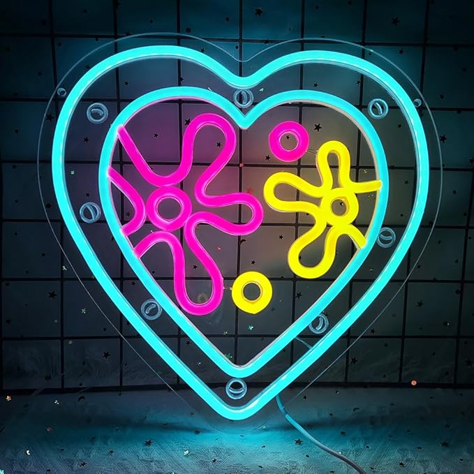 Cartoon Sea Wolrd Neon Lights Ocean World Porthole Neon Signs Heart Shaped Porthole Neon Light Up Sign Led Ocean Neon Sign for Bedroom Birthday Gifts for Kids USB Powered,Size13.5 * 12.5inch(JWD026)-VerdiqueGarden