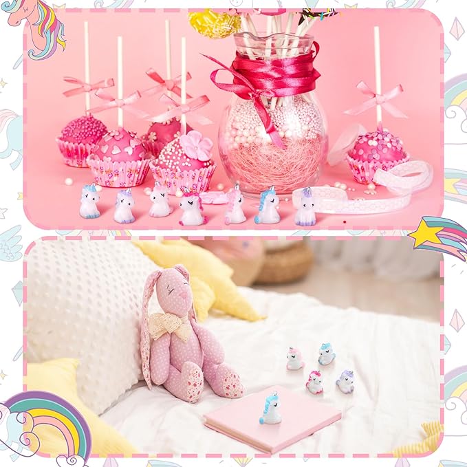 Barydat 60 Pcs Micro Unicorn Miniature Figurines Garden Moss Landscape Mini Resin Animals Unicorn Cake Topper DIY Terrarium Crafts Ornament Accessories for Home Dollhouse Decoration, 4 Colors-VerdiqueGarden