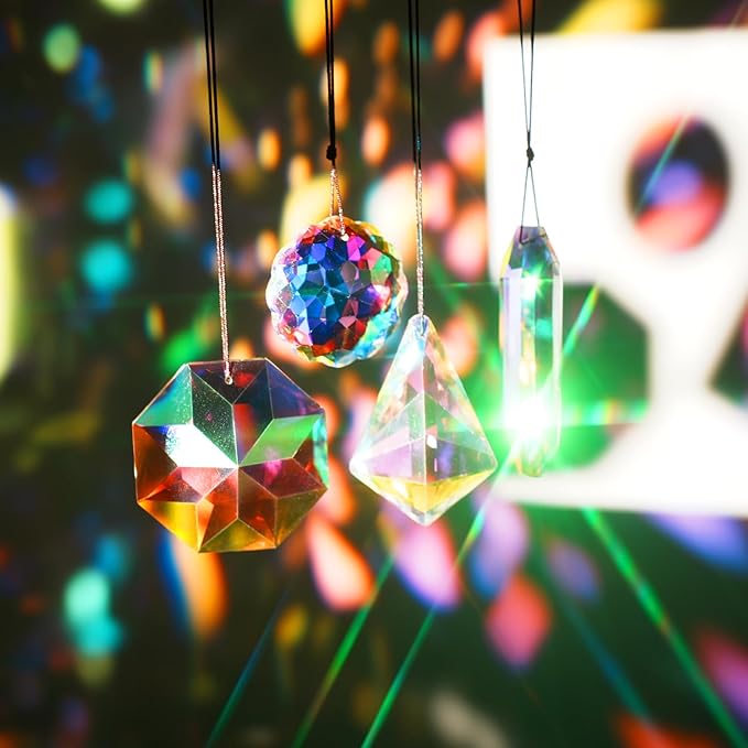 4PCS Colorful Crystal Prism Suncatcher Hanging Crystal Ornament for Window Sun Catchers Feng Shui Decor for Indoor Outdoor Home Garden Decoration-VerdiqueGarden