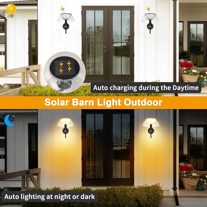 Aqonsie Solar Barn Lights Outdoor with 3 Lighting Modes & Motion Sensor, Attractive Solar Wall Lights Outdoor, Waterproof Outdoor Solar Light for Chicken coop, Barn, Shed, Garden, Porch, Yard, 2 Pack-VerdiqueGarden