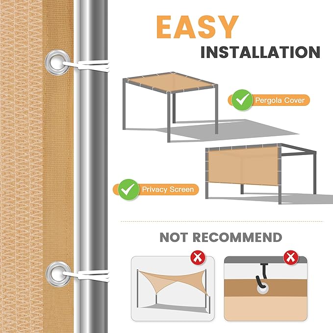 VICLLAX Shade Fabric Sun Shade Cloth with Every 2 FT Grommets for Patio Garden Pergola Cover Canopy 7x18 FT, Wheat-VerdiqueGarden